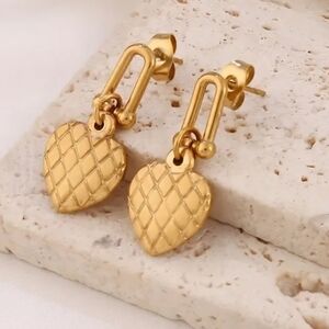 High-Elegance Heart Dangle Earrings with Woven Pattern – Vintage Boho chic